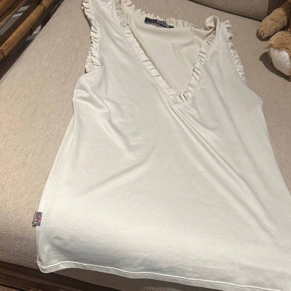 Morgan de Toi Cream Ruffle Trim Women's Top